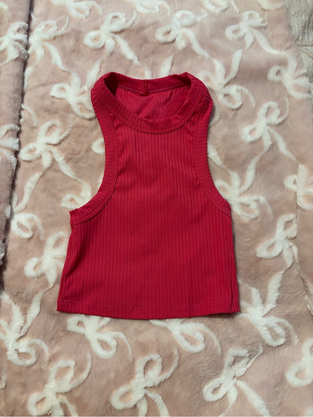 Ribbed pink High-Neck Crop Tank Top Five The Label